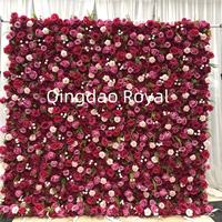 Mur de fleurs artificielles romantiques en plumes rouges et roses en soie, idéal pour les décorations murales de mariage, 2,4 m x 2,4 m, enroulable – Grande Vente