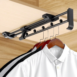 Tringle à vêtements télescopique en alliage d'aluminium à montage supérieur avec rail à double amortisseur pour installation au plafond - Product Image 1