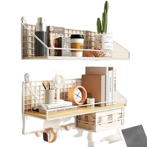 Étagère murale rectangulaire à 2 niveaux, résistante à la rouille, panier suspendu pour dortoir, chambre à coucher, pour articles divers - Product Image 5