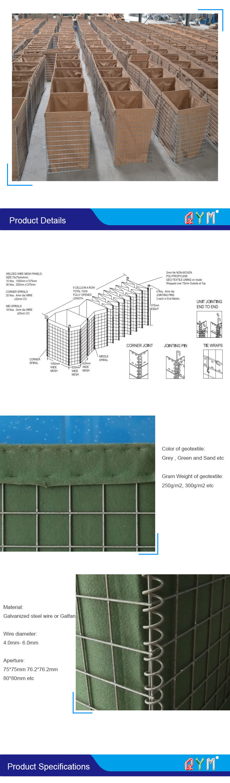 Fireproof Geotextile 50x50mm Hdg Hesco Baskets