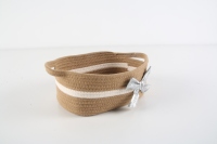 Panier de rangement ovale en corde de coton avec poignées et nœud décoratif argenté, bac de rangement tressé pour chambre d'enfant, bureau, cosmétiques et rangement domestique
