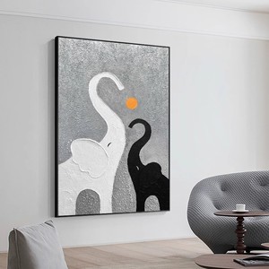 Auspicious Elephant Hand Painted Oil Painting Black White Texture Living Room Entryway Decorative <b>Wall</b> Art Metal <b>Frame</b> - Product Image 3