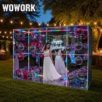 WOWORK Cabine Photo Miroir Infini Cubique avec Toile de Fond Artistique pour Mariages et Fêtes