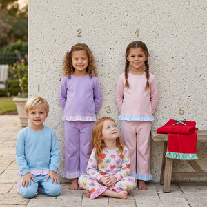 Conjunto de Pijama de Manga Larga con Volantes para Niñas, Conjunto de Ropa de 2 Piezas de Color Sólido para Niños - Product Image 1