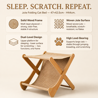 Lit pliant pour chat en jute, hamac à cadre en bois massif en X, griffoir pour chat 2 en 1, pour dormir et griffer, jute tissé naturel, OEM en gros