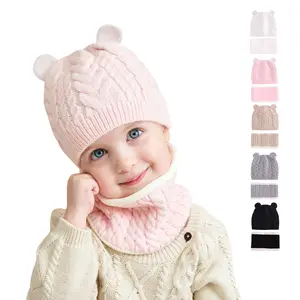 HJH444 Set sciarpa cappello neonato pompon neonato neonata cappello invernale per bambini caldo lavorato a maglia bambini ragazzi ragazze berretti Beanie