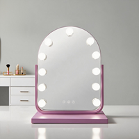 Modern Arch Vanity Mirror LED Display Screen Adjustable Brightness Touch Switch Freestanding Metal Glass Construction Makeup