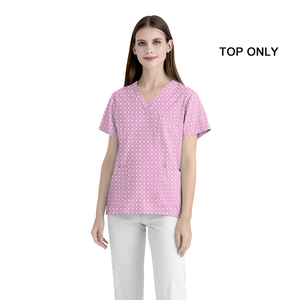 100% algodón Hospita Medical Scrub Tops elásticos Scrub Tops uniformes médicos impreso Scrubs Top telas personalizadas - Product Image 4