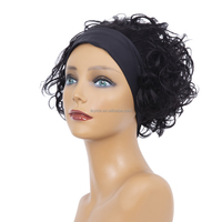 Perruque courte bouclée Pixie, bandeau, vague d'eau, cheveux humains brésiliens, écharpe, perruques pour femmes noires, sans colle, perruque fabriquée à la Machine