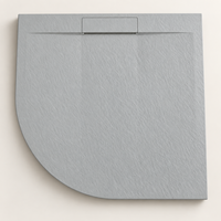 Receveur de douche carré gris clair doux ES-H1, surface en pierre BMC mince, classe C DIN 51097 avec couvercle de drain dissimulé