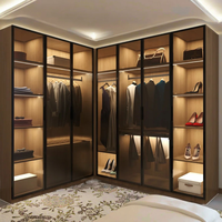 Armoire de chambre à coucher moderne convertible en bois massif de luxe avec éclairage LED, finition stratifiée, design autoportant pour maison et hôtel