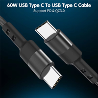 Kabel Pengisian Cepat 3A PD USB-C ke Type-C dengan Pelindung Anyaman Nilon, Konduktor Tembaga Murni, Cetakan Khusus untuk Ponsel