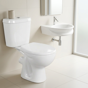 WC moderne à double chasse à débit double, ensemble de sanitaires en céramique pour salle de bain avec lavabo mural - Product Image 4