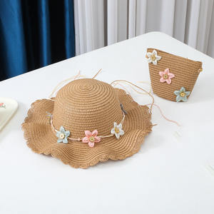 Yeni 2 parça Set hasır şapka + çanta kız çocuk çiçek Visor hasır şapka Panama şapka - Product Image 6