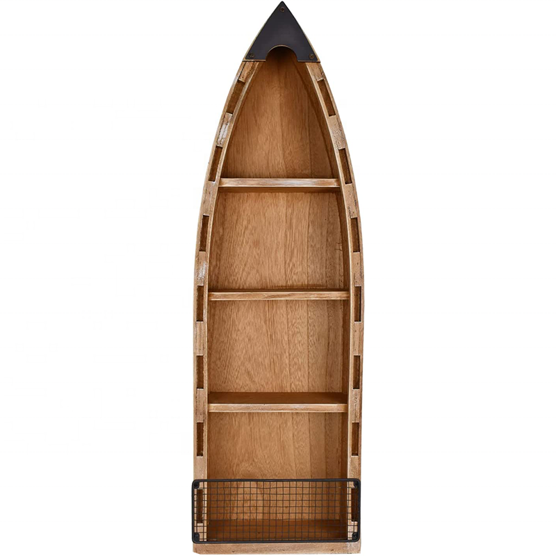 Деревянная деревянная декоративная полка для каноэ, Пляжная тематика, трехполочный открытый книжный шкаф для ванной комнаты