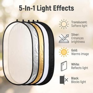 Panneau diffuseur de lumière portable pliable ovale 5-en-1 60x90cm pour photographie de portrait avec poignées - Product Image 3