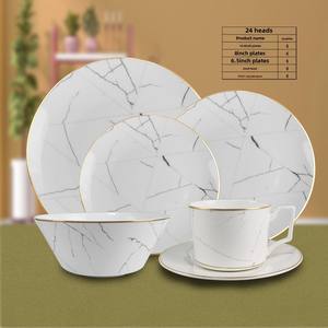 Ensemble de <span class=keywords><strong>vaisselle</strong></span> en porcelaine d'os nordique Steak bordé d'or à motifs de marbre blanc et assiette de nouilles italiennes pour le <span class=keywords><strong>service</strong></span> de restaurant - Product Image 4