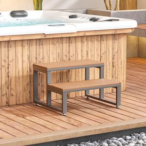 Escalier de piscine extérieur en fer et bois, 2 niveaux, en bois massif, pour spa et jacuzzi, installation facile, aucun assemblage requis - Product Image 1