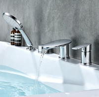 Robinet de baignoire WEIHAO en chrome poli à montage sur pont, avec bec large et plat, douchette à main incurvée, mitigeur de bain pour la maison et l'hôtel