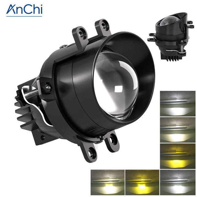 3 Inch Bi LED Projector Fog Light Lens 12V 24V White Yellow Tri Color High Low Beam H11 Driving Lamp Universal for Toyota