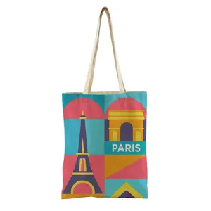 Özel baskı logosu kullanımlık promosyon 2024 fransa Paris olimpiyat spor hatıra alışveriş süpermarket için pamuk tuval Tote çanta