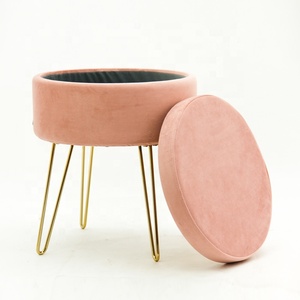 HStex — meuble pliable classique avec pieds en or, canapé rond rose de rangement, plateau repose-pieds, tabouret de siège, version française - Product Image 5