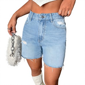 Shorts en jean droits taille mi-haute pour femme, imperméables, imprimé floral, broderie unie, coton délavé, haute qualité à prix bas - Product Image 2