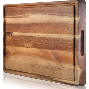 Wood Cutting Board 1.5" Thick Reversible Acacia Wood Charcuterie Board with Handle Butcher Block Cheese Board