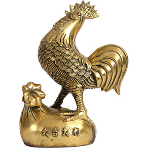 Copper Rooster Figurine With Money Bag Feng Shui Home Decor Indoor Tabletop <b>Ornament</b> Chinese New Year Gift - Product Image 4