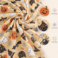 Tissu en coton doux 52 g/m² imprimé numériquement personnalisé, motif chat et citrouille d'Halloween, idéal pour vêtements pour enfants, pyjamas et loisirs créatifs