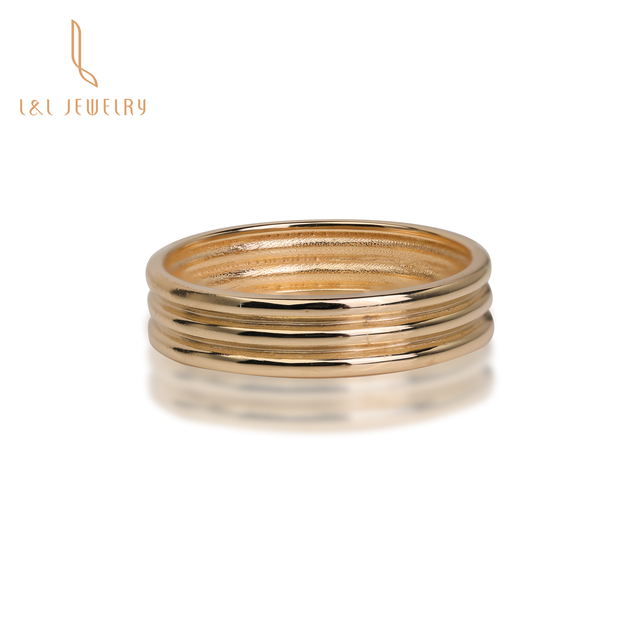 Personality Real 18k Gold Solid Yellow Gold Lady Ring Round Stackable Layer Gold Ring for Men and Women