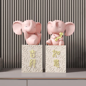 Juego de Figuras de Elefantes Auspiciosos de Resina, Esculturas Pintadas a Mano de Forma Irregular, Diseño Moderno para Sala de Estar, Entrada, Dormitorio - Product Image 5