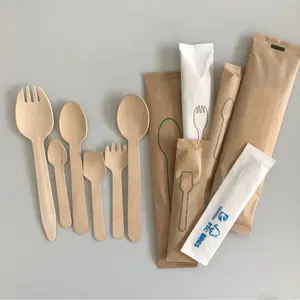 Nuovo Disegno Biodegradabile Ecofriendly Set di Posate di Legno Coltello Forchetta Cucchiaio