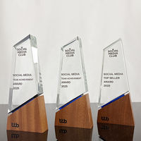 Trophée en cristal personnalisé avec logo sur mesure et base en bois MH-MJ0562