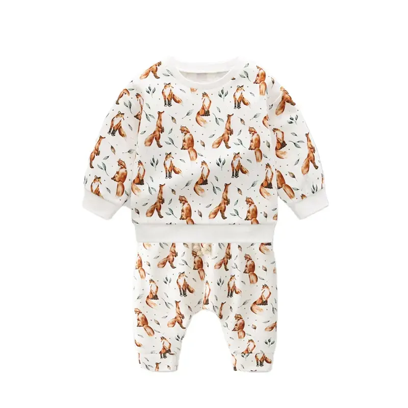 Ropa de bebé con estampado de zorro, camiseta y pantalones de algodón orgánico, pijama para bebé