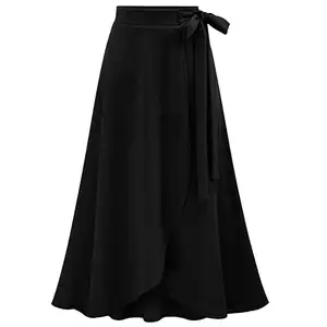 Nouvelle mode couleur unie dos-zip Satin usine pas cher prix jupes longues pour taille haute irrégulière fendue pansement jupe longue jupe