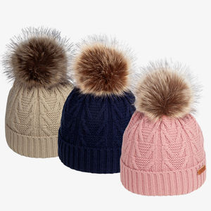 Stylish Custom Warm <strong>Fleece</strong> <strong>Lined</strong> Knitted Soft Ski Cuff Cap with Pom Pom <strong>Bobble</strong> <strong>Hat</strong> for Women - Product Image 2