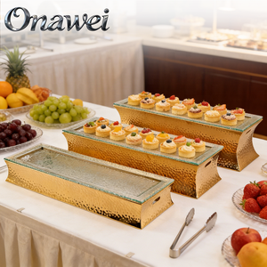 Support à gâteau de mariage <span class=keywords><strong>en</strong></span> verre martelé <span class=keywords><strong>en</strong></span> acier inoxydable doré Onawei, pour buffet arabe de Dubaï, équipement de décoration de table et présentation alimentaire - Product Image 1