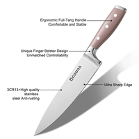 Ensemble de 6 couteaux de chef en acier inoxydable avec bloc, couteau Santoku, ciseaux de cuisine, manche rose, vente en gros