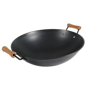 Large <b>Cast</b> Iron Wok With Double Handles Round Bottom Uncoated Non Stick For Gas Stove Frying <b>Pan</b> - Product Image 1