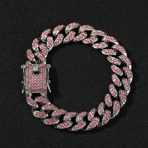 Fashionable Versatile Pink Diamond Alloy <b>Bracelet</b> Minimalist Geometric <b>Bracelet</b> Cool Trendy Hip Hop Hand Accessory - Product Image 1