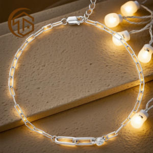 Bracelet en argent style <span class=keywords><strong>Cartier</strong></span>, étanche, avec chaîne trombone, manchette en or 18 carats, diamants VVS cultivés en laboratoire, pour femmes - Product Image 1