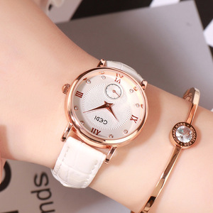 Preppy style artistic women's wristwatch simple diamond-set leather strap women's casual watch - Product Image 2