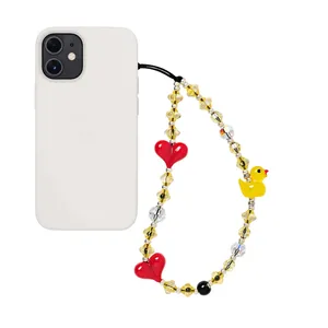 手机魅力动物鸭心珠挂绳手机表带时尚Y2K配件免费送货
