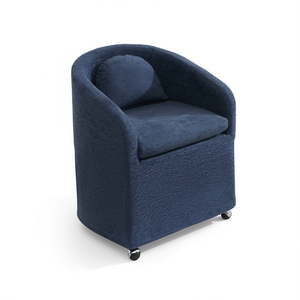 Poltrona da Pranzo in Tessuto Ciniglia Blu con Cuscino Posteriore e Ruote Universali, Design Contemporaneo, Arredamento Moderno per la Casa - Product Image 1