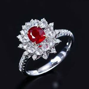 Bague en rubis sang de pigeon non chauffé du Mozambique, or massif 18 carats, rubis naturel ovale, décorée de 48 diamants, certificat AIGS - Product Image 2