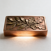 Barre de cuivre massif sculptée en relief feuille de laurier, design personnalisé haut de gamme, thème nature, cadeau de collection, décoration de bureau, lingot de cuivre
