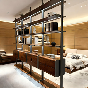 Étagères à livres, présentoir de rangement, moderne, minimaliste, luxe, modulaire, cadre en métal et aluminium personnalisé avec lumière LED pour le salon - Product Image 1