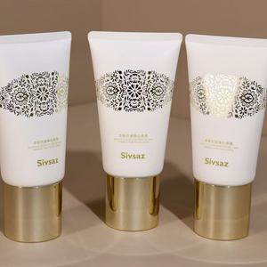 Tube cosmétique blanc avec capuchon électro-plaqué or métallisé pour masque facial peel-off - Product Image 4