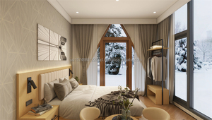 Muebles Comerciales Modernos para Habitación de Hotel de 3 Estrellas, Juego de Cama de Madera con Mesita de Noche, Armario, Mesa Auxiliar de Cocina y Sillas para Habitación Completa - Product Image 4